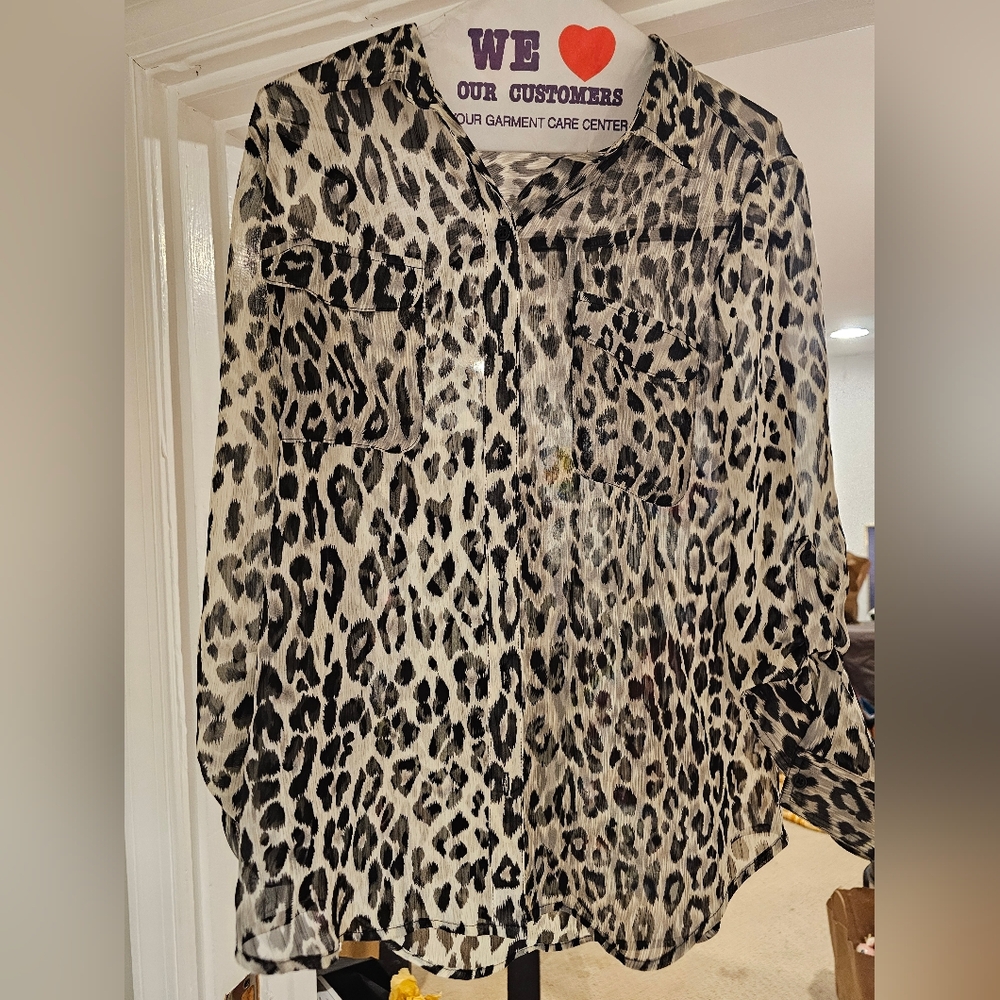 Old Navy Black and White Leopard Print Blouse Size S